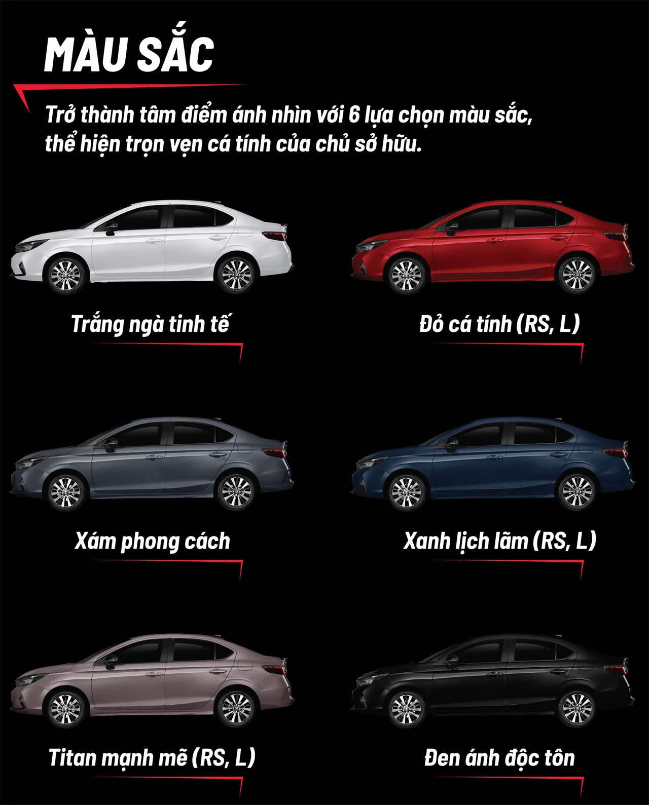 HONDA CITY Các Màu Sắc Ngoại Thất Trên Honda CITY