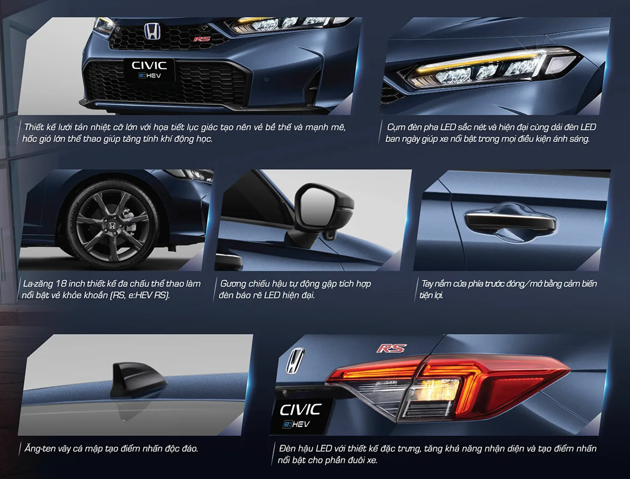 HONDA CIVIC Trang bị ngoại thất trên Honda Civic RS e:HEV